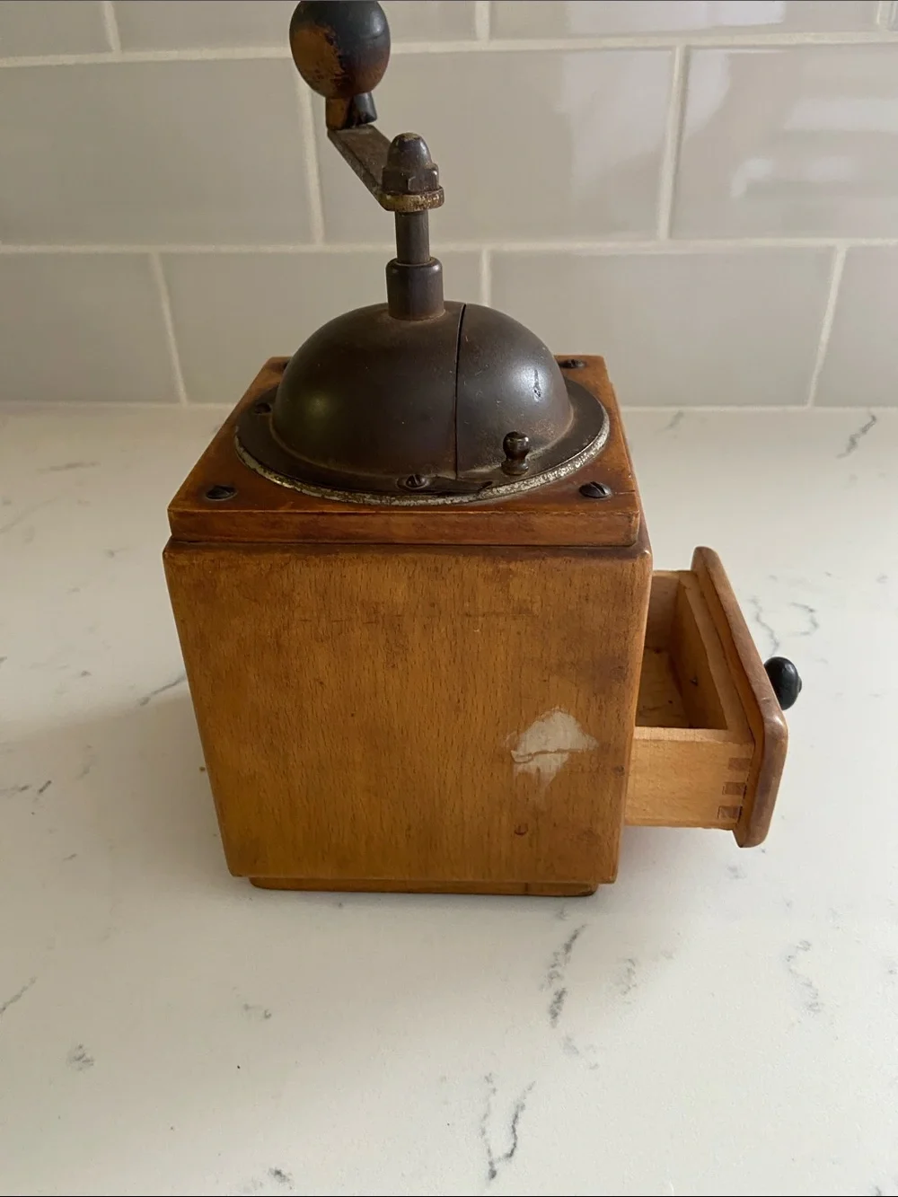 Vintage Antique Wood Hand Crank Coffee Grinder Box Mill